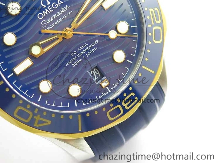 0321 Refined 2018 Seamaster Diver 300M SS YG VSF 1:1 Best Edition YG Bezel Blue Dial on Blue Rubber Strap A 7898